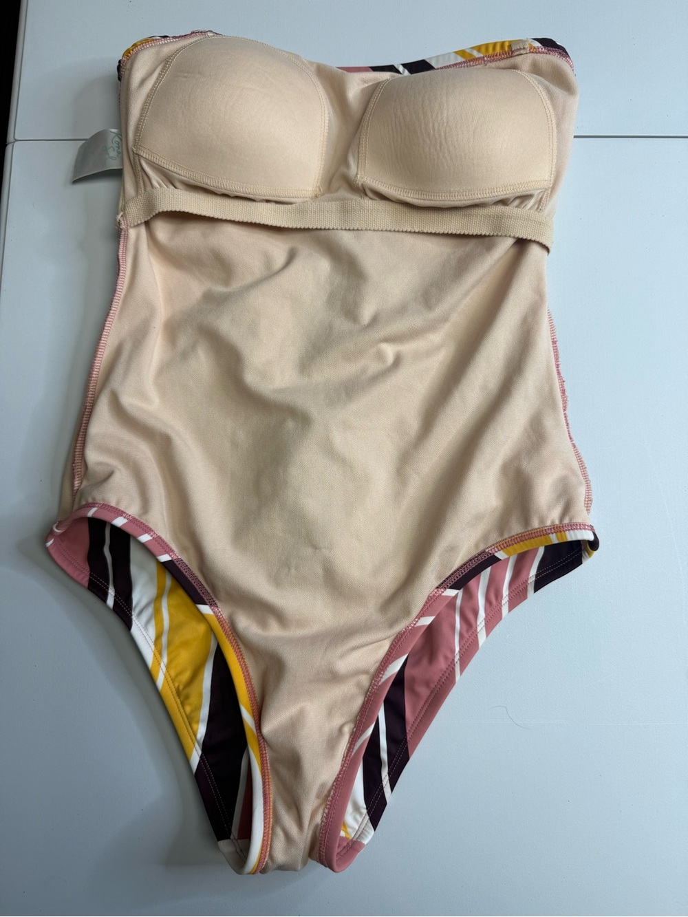 Kona Sol yellow & Pink One-Piece Swimsuit Size M strapless tie back - Picture 9 of 11